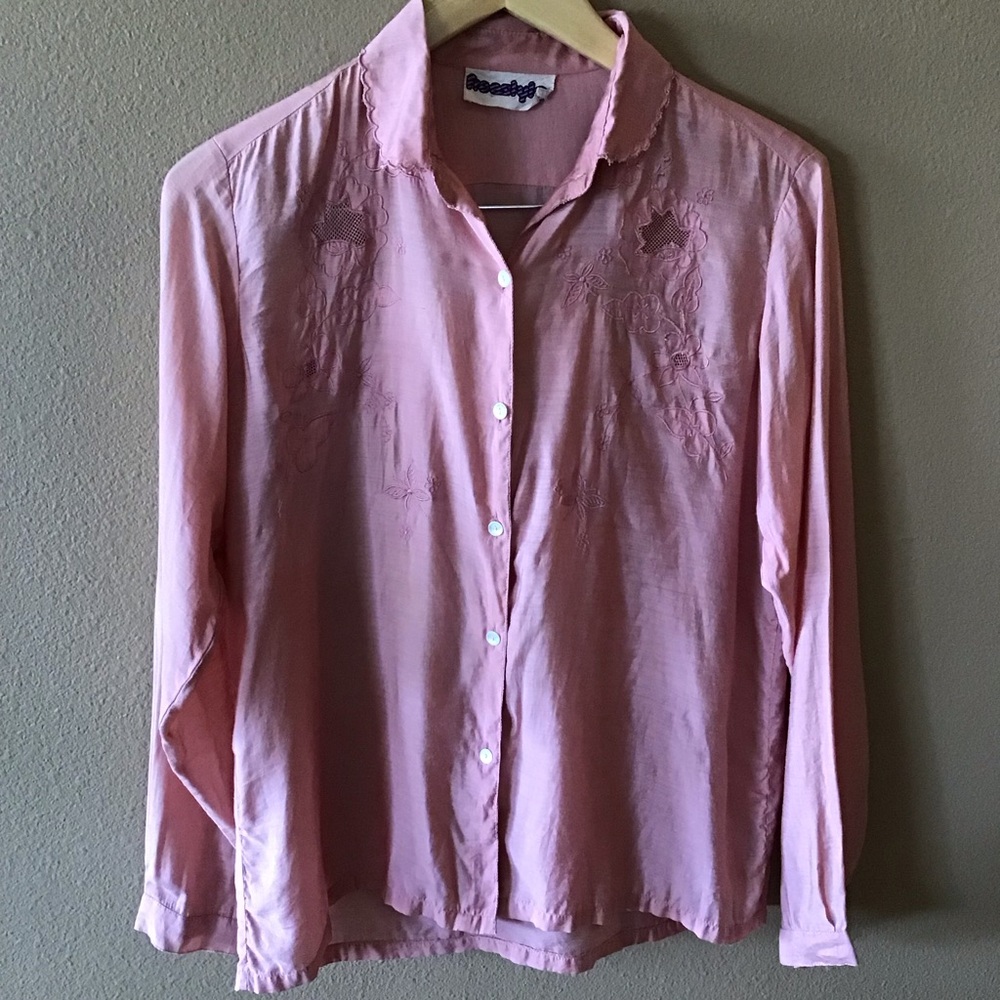 FINAL SALE Vintage Peach Embroidery Cottage Prairie Blouse (M)